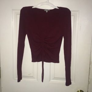 Charlotte Russe Low V-Neck Crop Top Long Sleeve